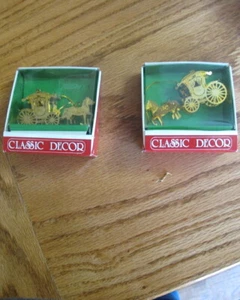 2 Vintage New Brass Horse & Carriage Christmas Ornament Classic Decor - Picture 1 of 4