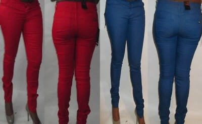 women ladies skinny red blue  jeggings stretch jeans size XS,S,M,L uk size 6-12 - Image 1 of 4