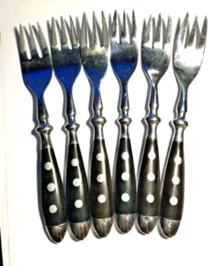 Konvolut-6 Kuchengabeln Bistro Besteck-schwarz.Griff-3 Nieten-Edelstahl-Rostfrei - Bild 1 von 3