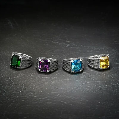 Anillo de plata de ley 925 aguamarina amatista piedra verde citrino para hombre Foto 1 de 4