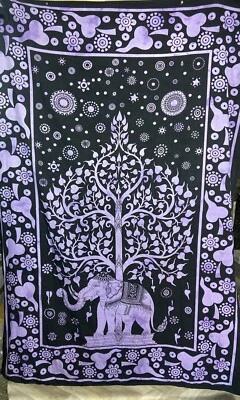 Large Purple/Black Indian Elephant Fabric Boho Hippie Hanging Art Decorative - Image 1 of 4