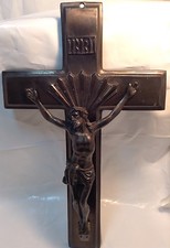 Vintage Heavy Metal WALL CRUCIFIX ~ Ancien CRUCIFIX MURAL en Metal Pesant~ JESUS