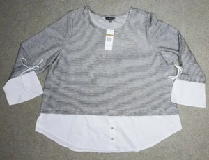 Alexander Jordan Knit Twofer Top Womens 3x Black White Stripe NWT $69 msrp Nice! - Picture 1 of 4