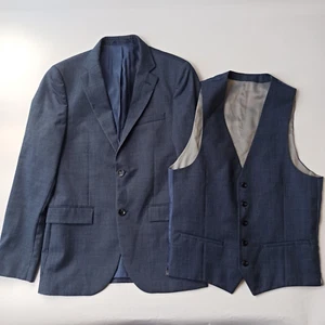 DKNY Men's Designer Suit Jacket & Waistcoat Wool Slim Fit - Blue - Size 38 Small - Picture 1 of 24