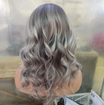 100% Human Hair Blonde with Grey Highlights 13x4 Lace Front Wig - Image 1 of 4