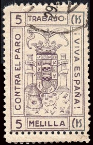 Melilla - Guerra Civil - Em. Local Nacional - Allepuz o 2dh - Variedad dentado - Picture 1 of 1