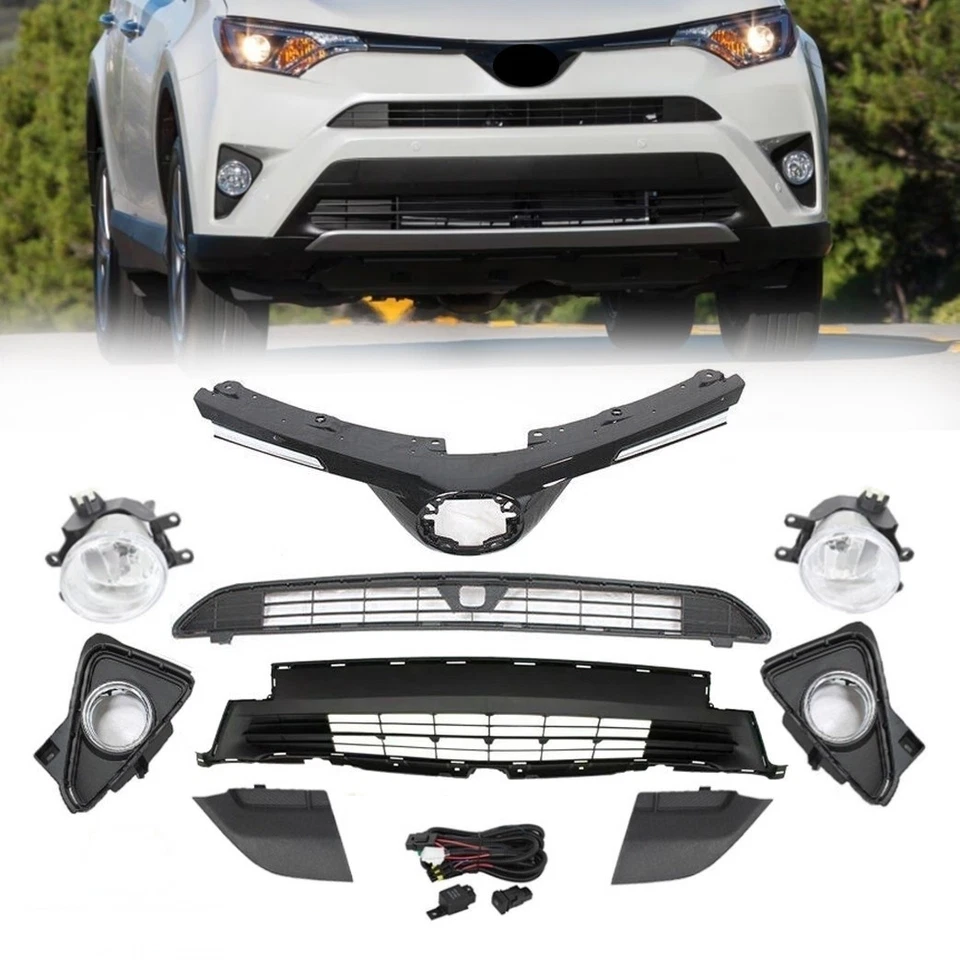 For 2016-2018 Toyota RAV4 LE XLE Fog Lights+Cover Cap+Upper Center Lower Grilles - Image 1 of 4