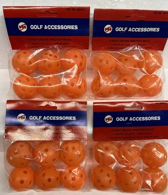 24 PLASTIC PRACTICE GOLF BALLS 24 NEW in Package Wholesale ORANGE Hollow w HOLES - Image 1 of 4