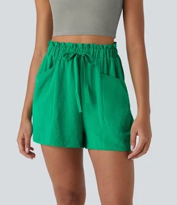 NWT Halara Paper Bag High Waisted Drawstring Pocket Casual Linen-Feel Shorts XL - Picture 1 of 10