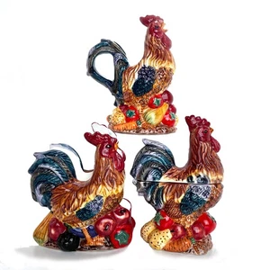 3er Set Hähne Serviettenhalter, Sahnekännchen, Zuckerdose mit Deckel 6,76 Zoll hoch - Bild 1 von 6