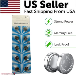 10 PCS LR1130 AG10 389 Alkaline Battery 1.5V Button Cell for Watch Calculator US - Picture 1 of 13