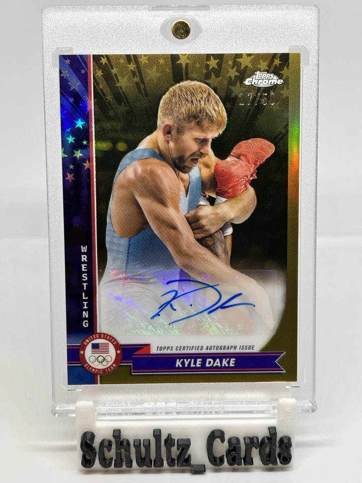 Kyle Dake 2024 Topps Chrome Olympics TRUE GOLD REFRACTOR AUTO /50 USA Wrestling - Image 1 of 4