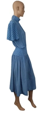Valentino Tate Blue Polka Dot Crinkle Silk Women’s Dress Size 42  Vintage Miss V - Image 1 of 4