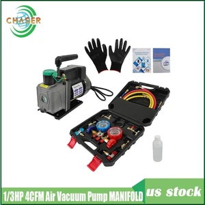 Set & Accessories  1/3hp 4cfm HVAC Auto AC Vacuum Pump with Manifold Gauge - Picture 1 of 12