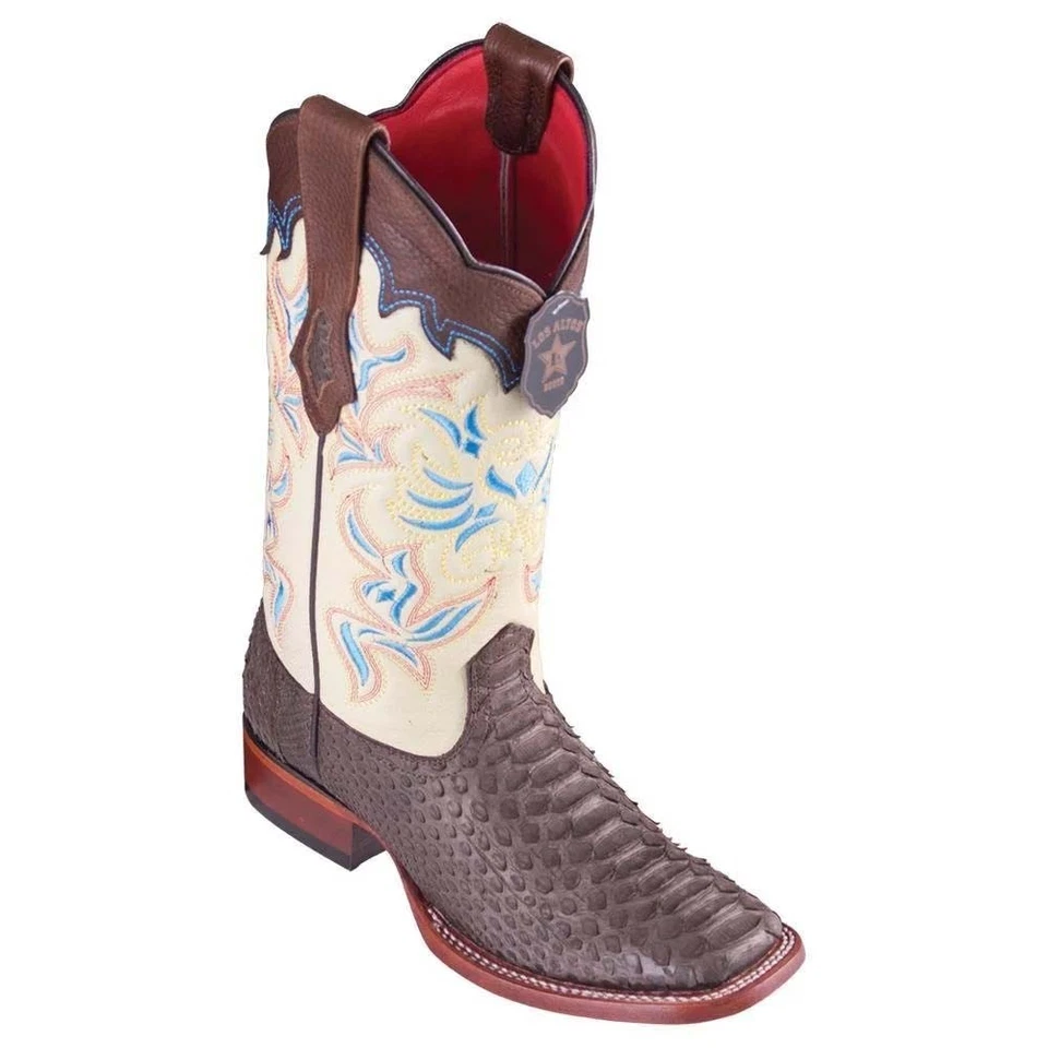 Botas occidentales de pitón genuinas para mujer Los Altos acabado nobuck punta cuadrada ancha Foto 1 de 1