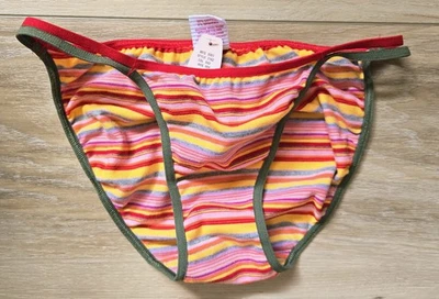 Bragas de bikini vintage Victoria's Secret a rayas rosa algodón doble cuerda XS nuevas con etiquetas Foto 1 de 3