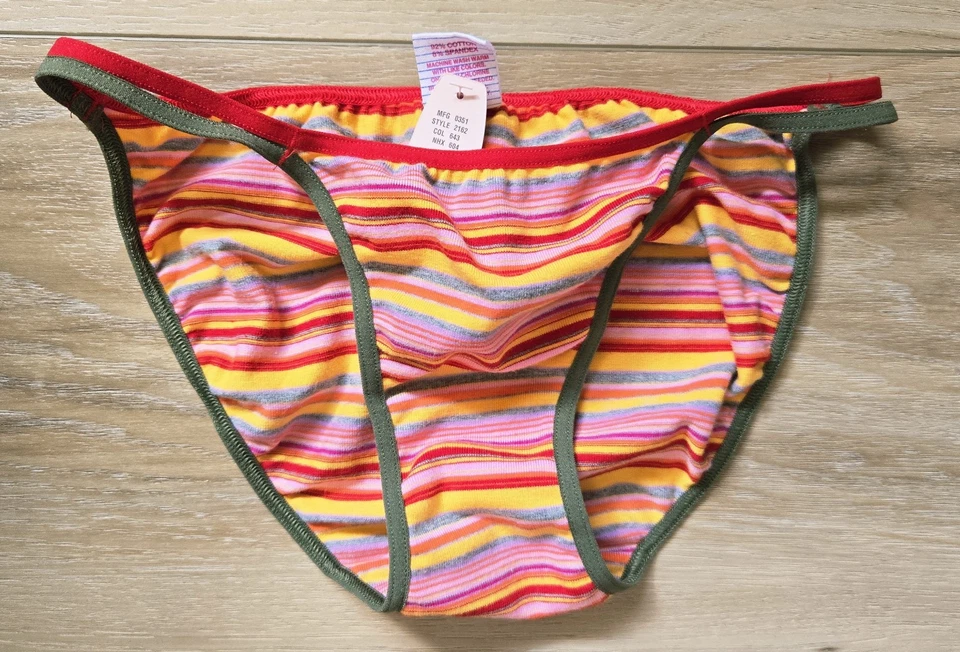 NWT Vintage Victoria's Secret PINK Stripe Cotton Double String Bikini Panties XS - Image 1 of 3