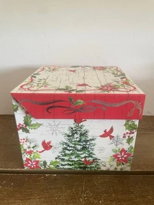 Holiday Christmas Gift Decor Box Red Birds & Poinsettias, 2019 Heavy Cardboard - Picture 1 of 7