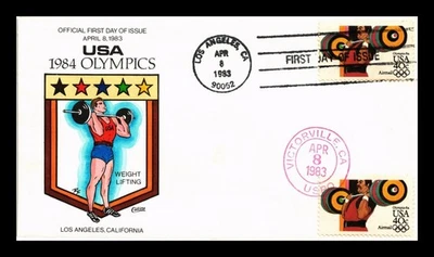 DR JIM STAMPS US COVER OLYMPICS WEIGHT LIFTING AIR MAIL FDC COLLINS HAND PAINTED - Image 1 of 2
