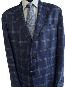 NWT Peter Millar Sport Coat Blazer Wool Silk Linen ATL Blue Plaid 44 Long $1295 - Picture 1 of 12