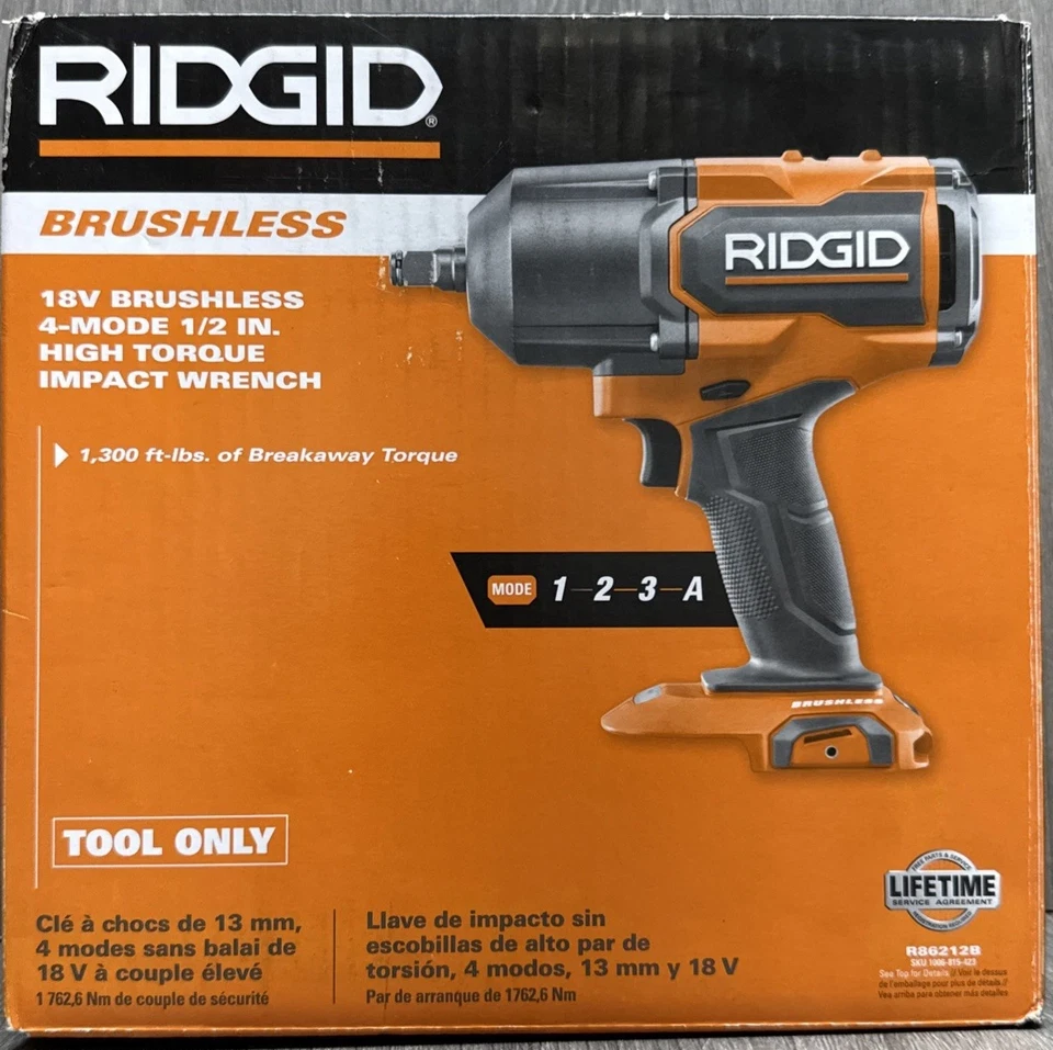 Ridgid R86212B -  18V Cordless Brushless Li-Ion 1/2-in 4-Mode Impact Wrench - Image 1 of 1