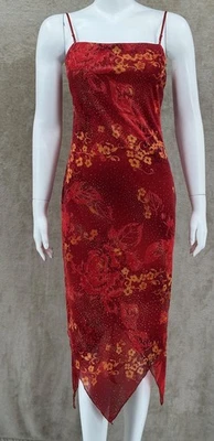 Vintage City Triangles Dress Womens Medium Red Floral Hanky Hem Y2K Fairy Boho - Image 1 of 4