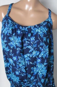 Costume da bagno Tankini LANDS END Navy Jacobean Tummy Hiding top donna 8 Petite NUOVO - Foto 1 di 15