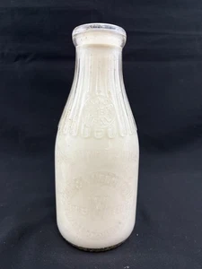 Chas. L. Woodland Milk Bottle Tall Round Embossed Quart BB Mass Seal Watertown - Picture 1 of 13