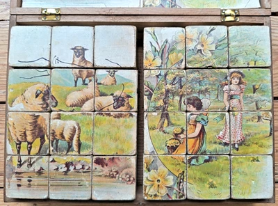 Fin XIXe - JOLI PETIT JEU DE CUBES ANCIEN - Puzzle jouet 19e - Photo 1/4