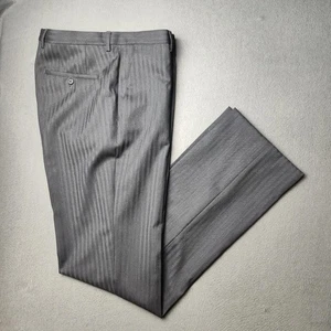 Hugo Boss Dress Pants Mens 32x34 Gray Pinstripe Grand Central Wool Flat Suit - Picture 1 of 14