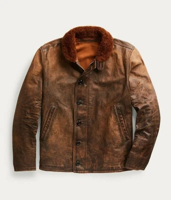 RRL Ralph Lauren Chaqueta de Cuero de Oveja Marrón Envejecido Para Hombre Mediana M Foto 1 de 4