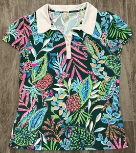 LILLY PULITZER Large Frida Puffärmel Polo Sunshine Jungle Tropical - Bild 1 von 7