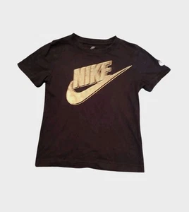 NIKE The Nike Tee Child T-Shirt Black Size 5-6 Yrs Athletic Gold Logo - Picture 1 of 10