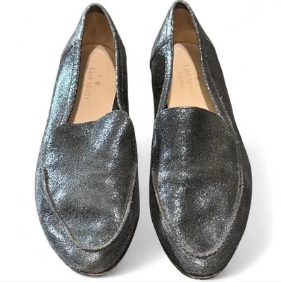 Mocasines Kate Spade Carima Plateados Crackle Metálicos Punta Cuero Talla 8.5M Foto 1 de 4