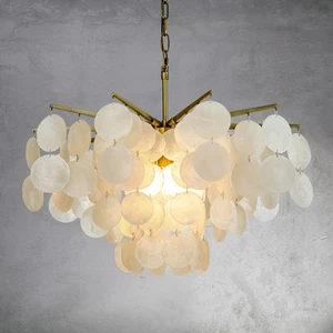 CraftHome Modern Coastal Tier Capiz Shell Chandelier in - Picture 1 of 14
