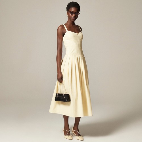 OFF WHITE Nuovo con etichetta!! J. Abito CREW plissettato vita bassa stropicciato misto cotone avorio naturale taglia 0