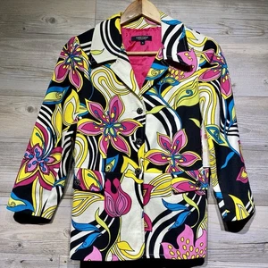 Karen Kane Blazer Jacket Bright Multicolor Floral Ornate Buttons Artsy Women’s 4 - Picture 1 of 10