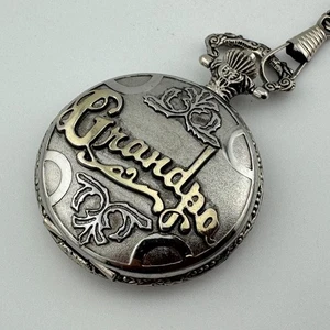VTG Gruen Embassy Quartz Pocket Watch Grandpa Men Half Hunter Silver New Battery - Picture 1 of 6