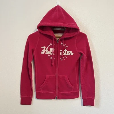 Vintage Hollister Women's Spell Out Zip Up Hoodie Sweatshirt Small Pink Y2k - Image 1 of 4