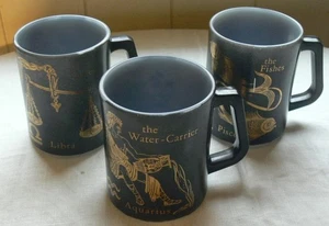 3 Vintage 70s Federal Zodiac Mugs Aquarius Libra Pisces - Picture 1 of 9