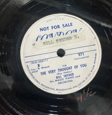 78 London White Label PROMO Vinyl Bill Snyder Thought of You / Can't Believe  - Image 1 of 2