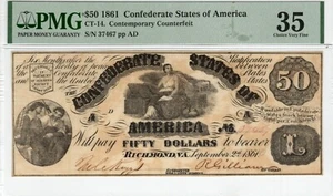 CT-14 64B 1861 $50 Contemporary Counterfeit CSA Paper Money- PMG Ch Very Fine 35 - Picture 1 of 2