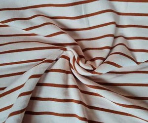 Yarn Dyed French Terry Stripe - powder/brick stretch 95% cotton jersey fabric - Picture 1 of 3