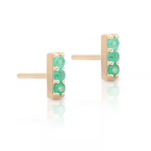 ORECCHINI PREZIOSI ORIGINALI PIETRA PREZIOSA SMERALDO MINIMAL BAR BORCHIE ORO 14K - Foto 1 di 8