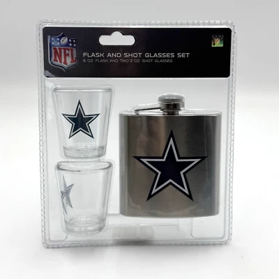 Dallas Cowboys NFL 6 oz frasco de metal 2 - 2 oz juego de vasos de tiro día del juego sin abrir nuevo Foto 1 de 4