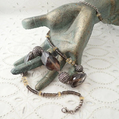 Collar Grueso Facetado Cuarzo Ahumado Grande Esterlina Filigrana Cuentas 18 1/4" 65 gr Foto 1 de 4