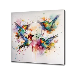 Hummingbirds Canvas Art Print | Watercolour Picture | Wall Hanging for Home or - Picture 1 of 10