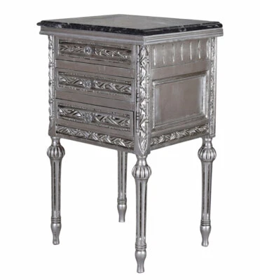 Comodino Barocco Argento Cassettiera Comodino da Notte Antico Comodino - Immagine 1 di 4
