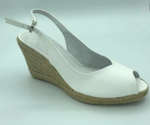HB Schuhe Damen Frauen Slipper hoher Keilriemen weiß Leder zehenfrei Schuhe 6 - Bild 1 von 3