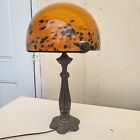  Art Nouveau Table Lamp Bronze Base/Hand-Blown Glass Shade Orange Mixed
